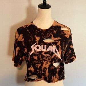 NEW Better Be women's medium black/brown distressed crop top t-shirt